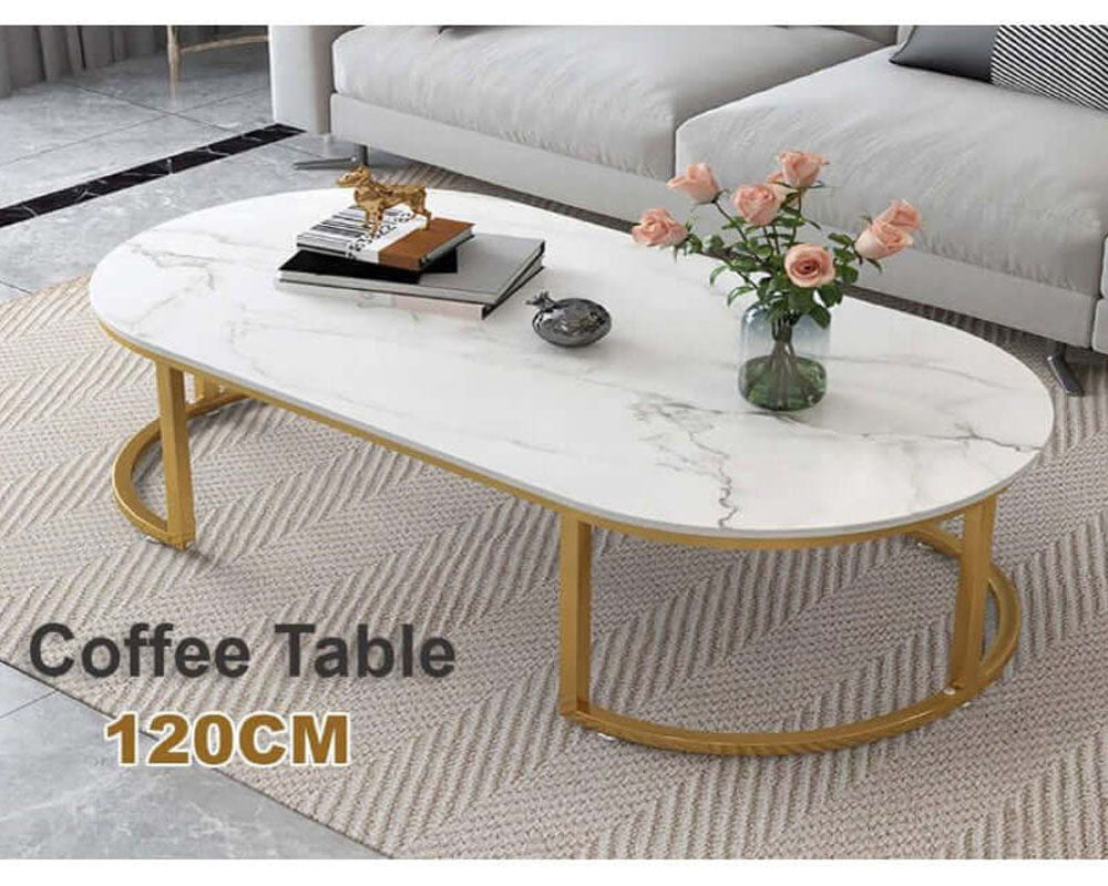 Coffee Table with Marble Texture – Elegant Coffee Table with Golden Legs