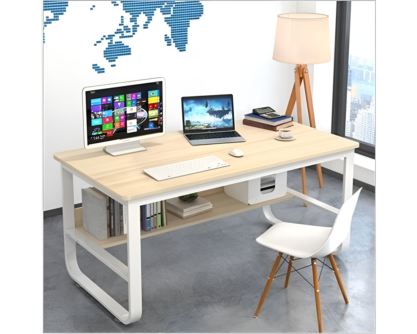 Modern Wooden Computer Desk with Metal Frame Versatile Study Table PC Laptop Workstation