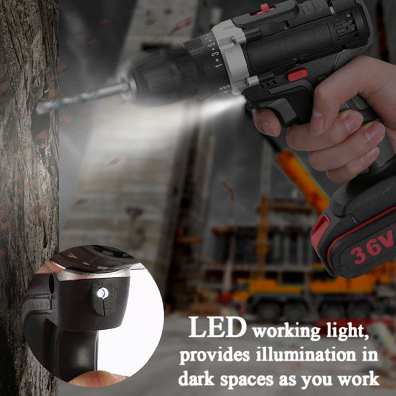 36V Multifunctional Electric Impact Cordless Drill – High-Power Lithium Battery Wireless Rechargeable Hand Drill for Home DIY Projects