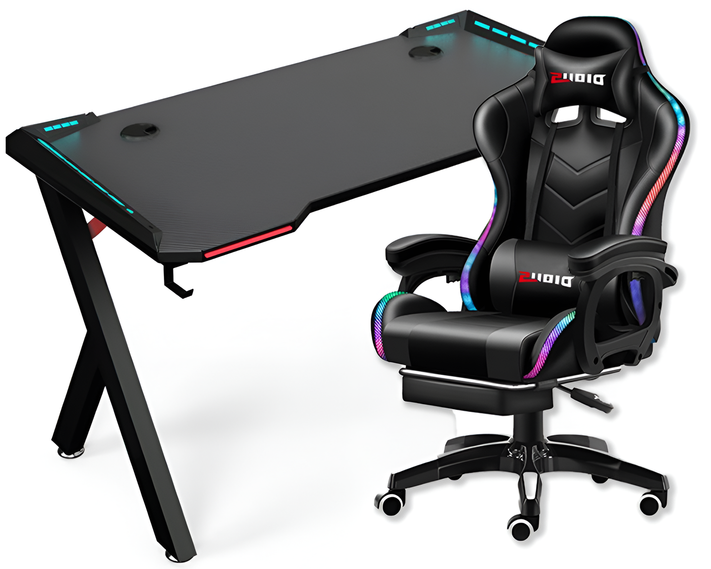Gaming Chair with Desk – Racing Gaming Chair Combo with RGB Lights & Table