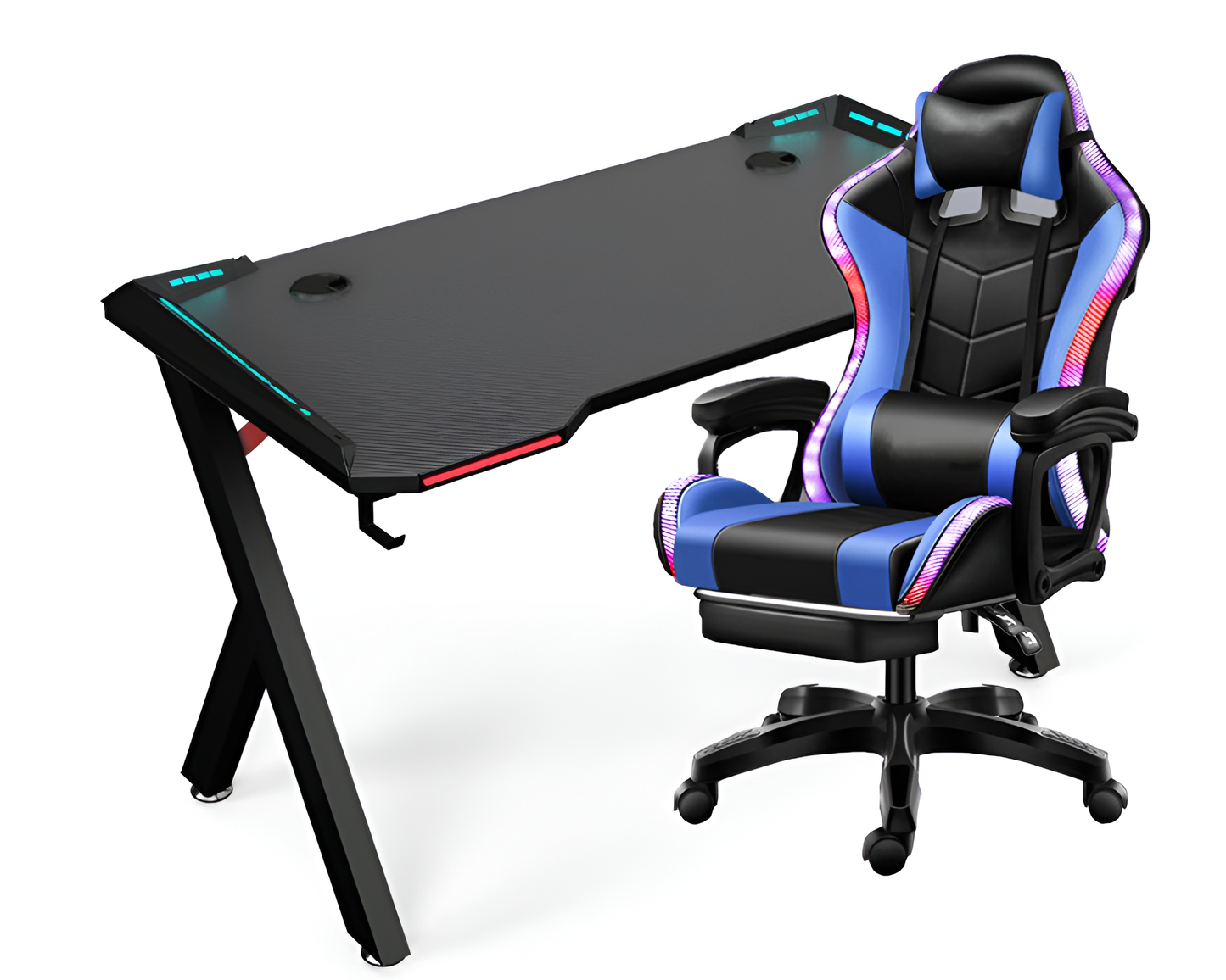 Gaming Chair with Desk – Racing Gaming Chair Combo with RGB Lights & Table