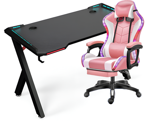 Gaming Chair with Desk – Racing Gaming Chair Combo with RGB Lights & Table