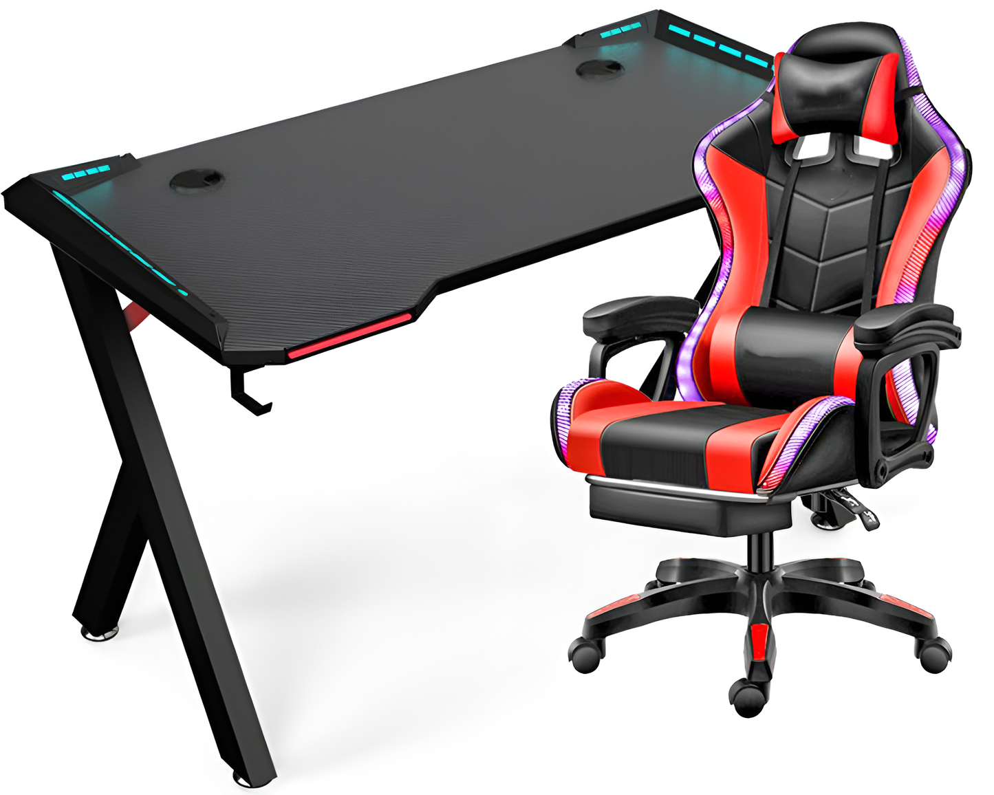 Gaming Chair with Desk – Racing Gaming Chair Combo with RGB Lights & Table
