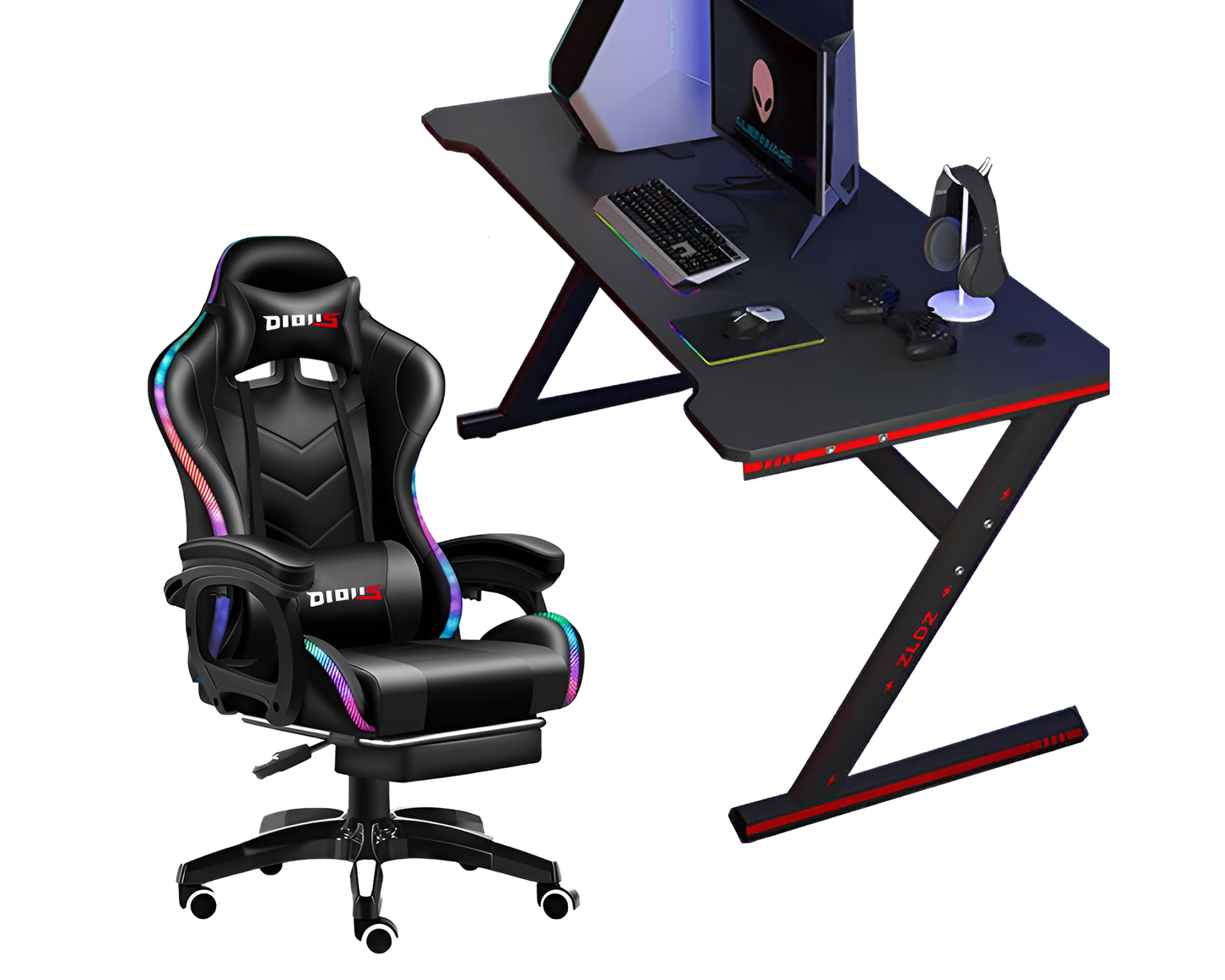 Gaming Chair with Desk – Racing Gaming Chair Combo with RGB Lights & Table