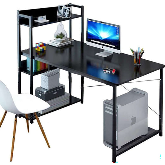 Computer Desk Corner H Shaped with 4 Tier Shelves Walnut