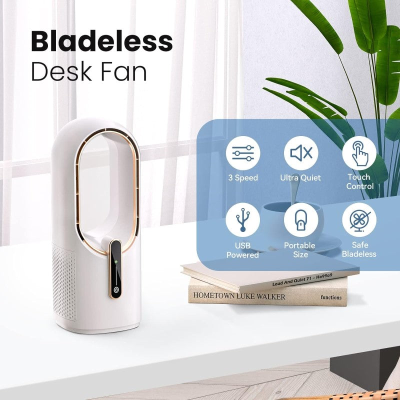 Bladeless Desk Fan – Compact, Quiet, and Safe Cooling Solution