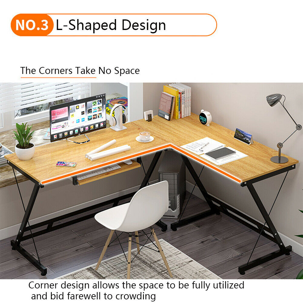 L Shaped Desk Home Office Corner Desk, Gaming Computer Desk ,PC Laptop Study Writing Table Workstation With Keyboard Tray