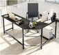 L-Shaped Corner Computer Desk, Gaming Table with Round Corner, Study Writing Wooden Table for Home and Office, Black Color