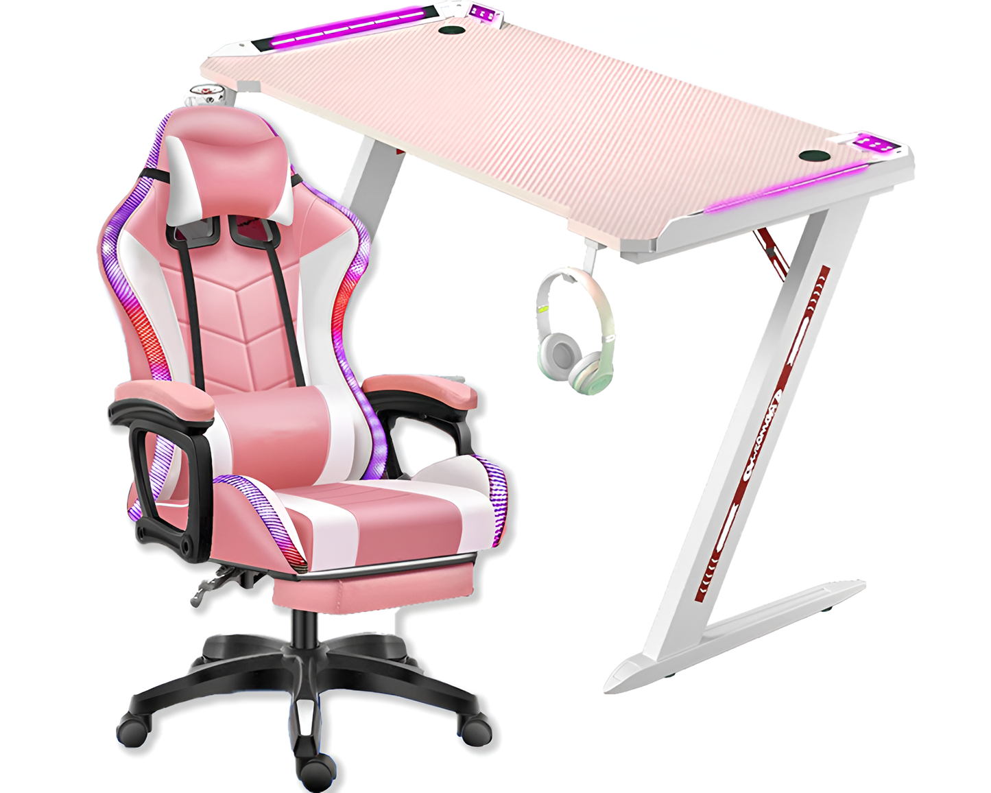 Gaming Chair with Desk – Racing Gaming Chair Combo with RGB Lights & Table