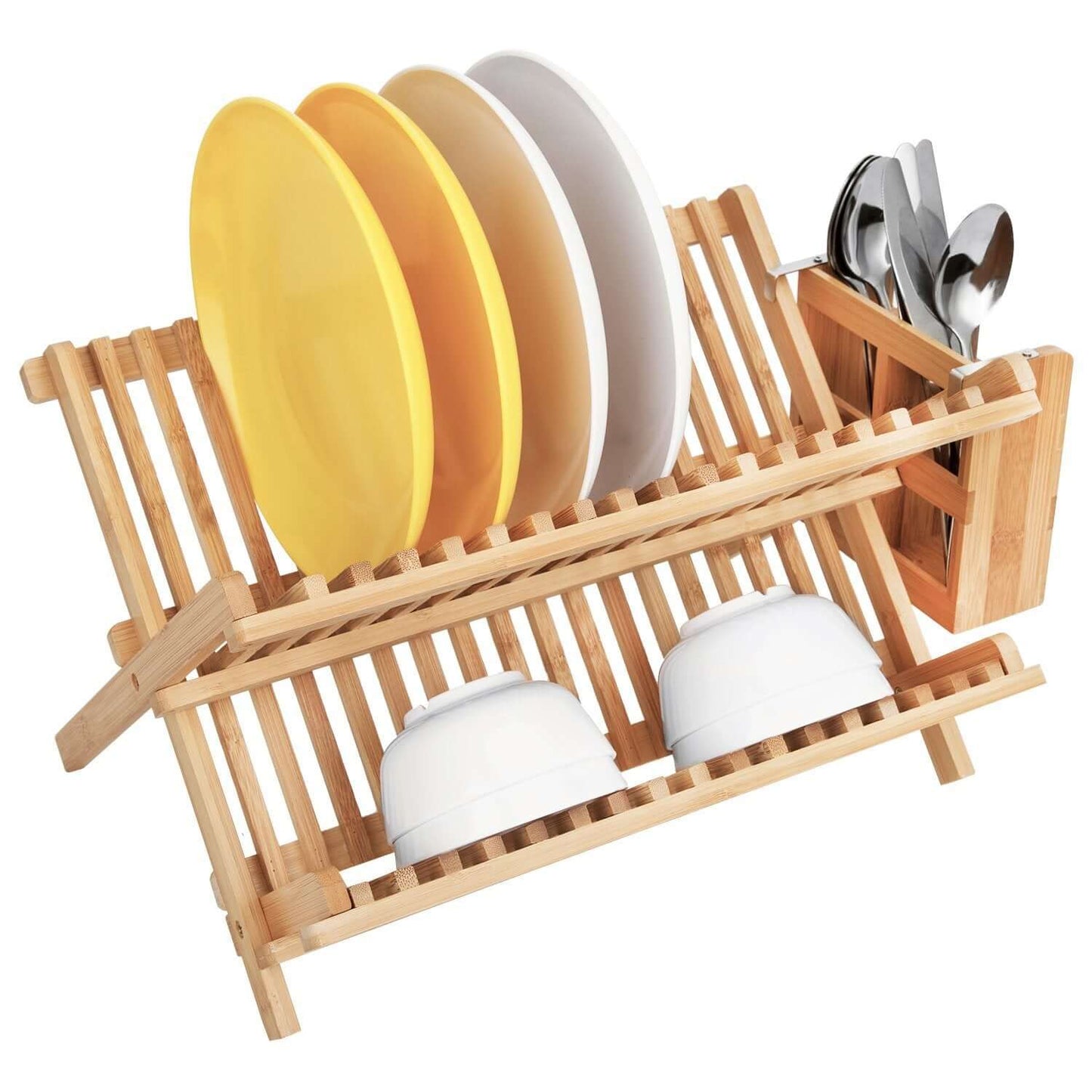 Bamboo Dish Rack with Utensil Holder Cross Dish Drainer – Efficient, Space-Saving, and Durable