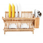 Bamboo Dish Rack with Utensil Holder Cross Dish Drainer – Efficient, Space-Saving, and Durable