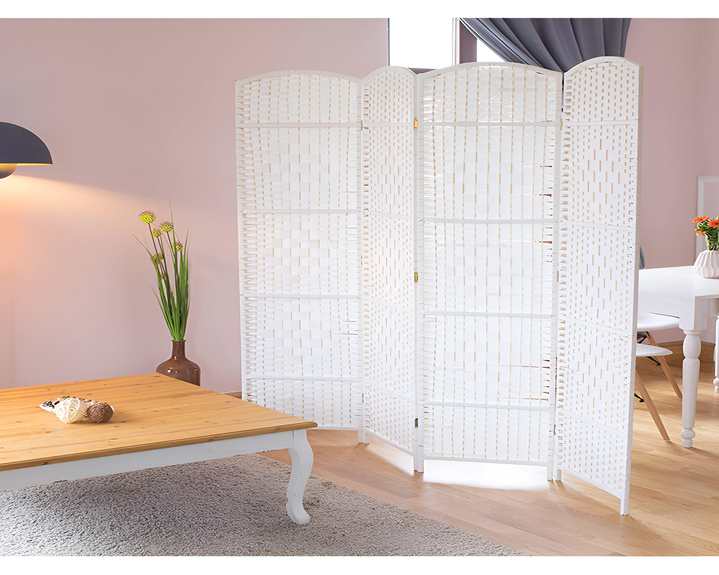 Room Divider 4 Panel Folding Screen White Privacy Partition 150cm