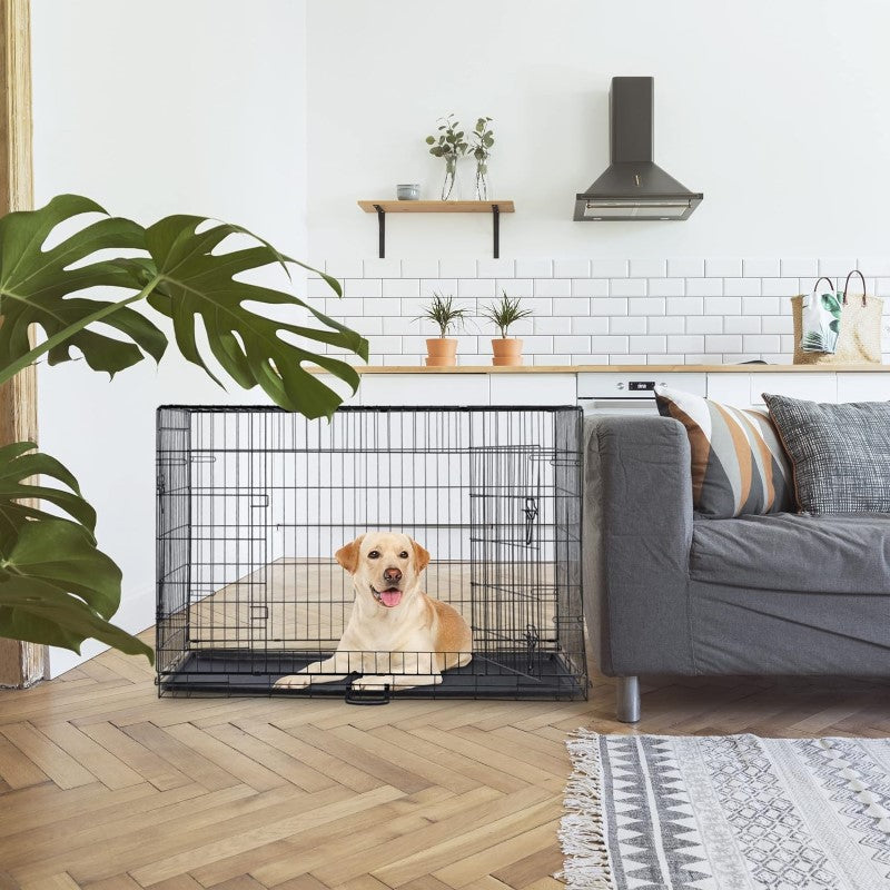 Foldable Dog Crate – 48" XXXL (122 x 74 x 81cm) Portable Wire Dog Cage with Two Doors and Removable Pan