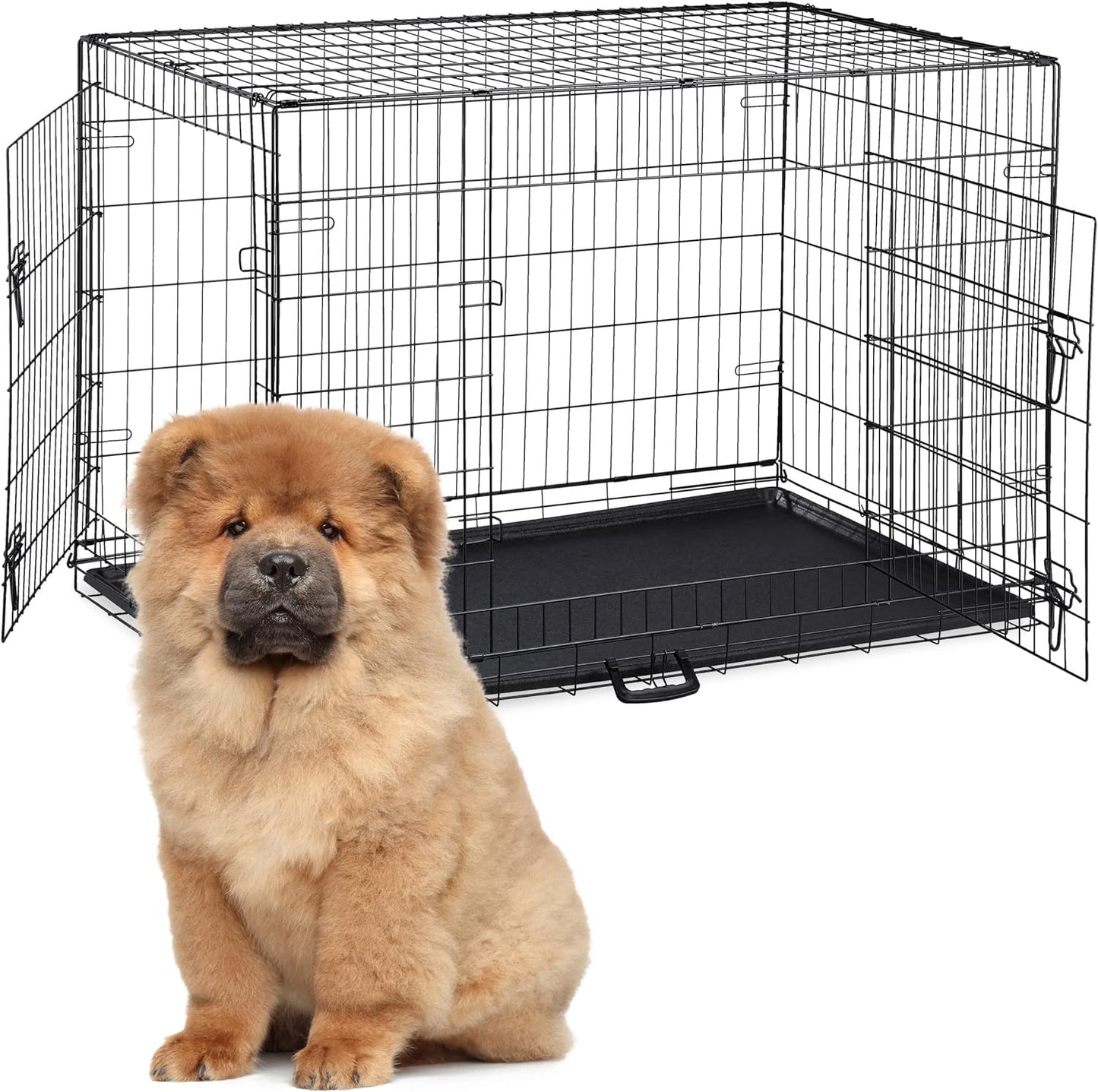 Foldable Dog Crate – 48" XXXL (122 x 74 x 81cm) Portable Wire Dog Cage with Two Doors and Removable Pan