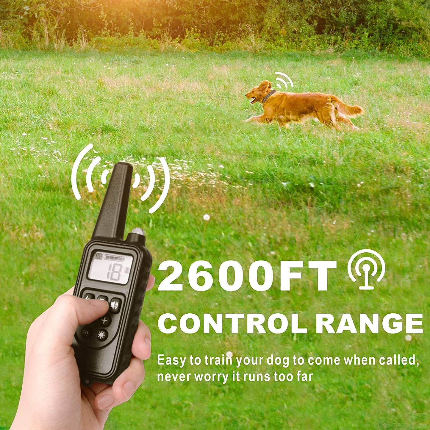 Dog Training Collar with Remote – 2600ft Range, Waterproof, LED Light, and Multiple Training Modes