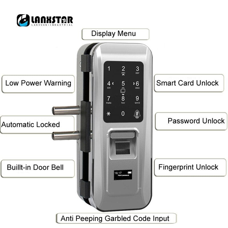 Glass Door Lock Keyless Electric Fingerprint Intelligent Lock