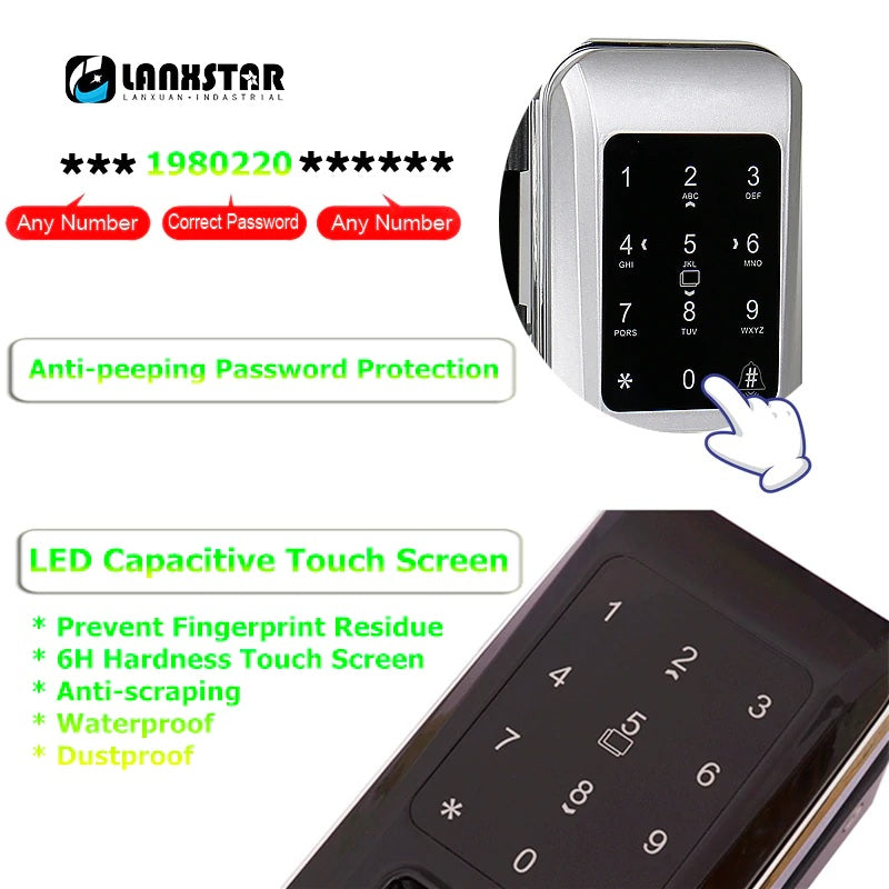 Glass Door Lock Keyless Electric Fingerprint Intelligent Lock