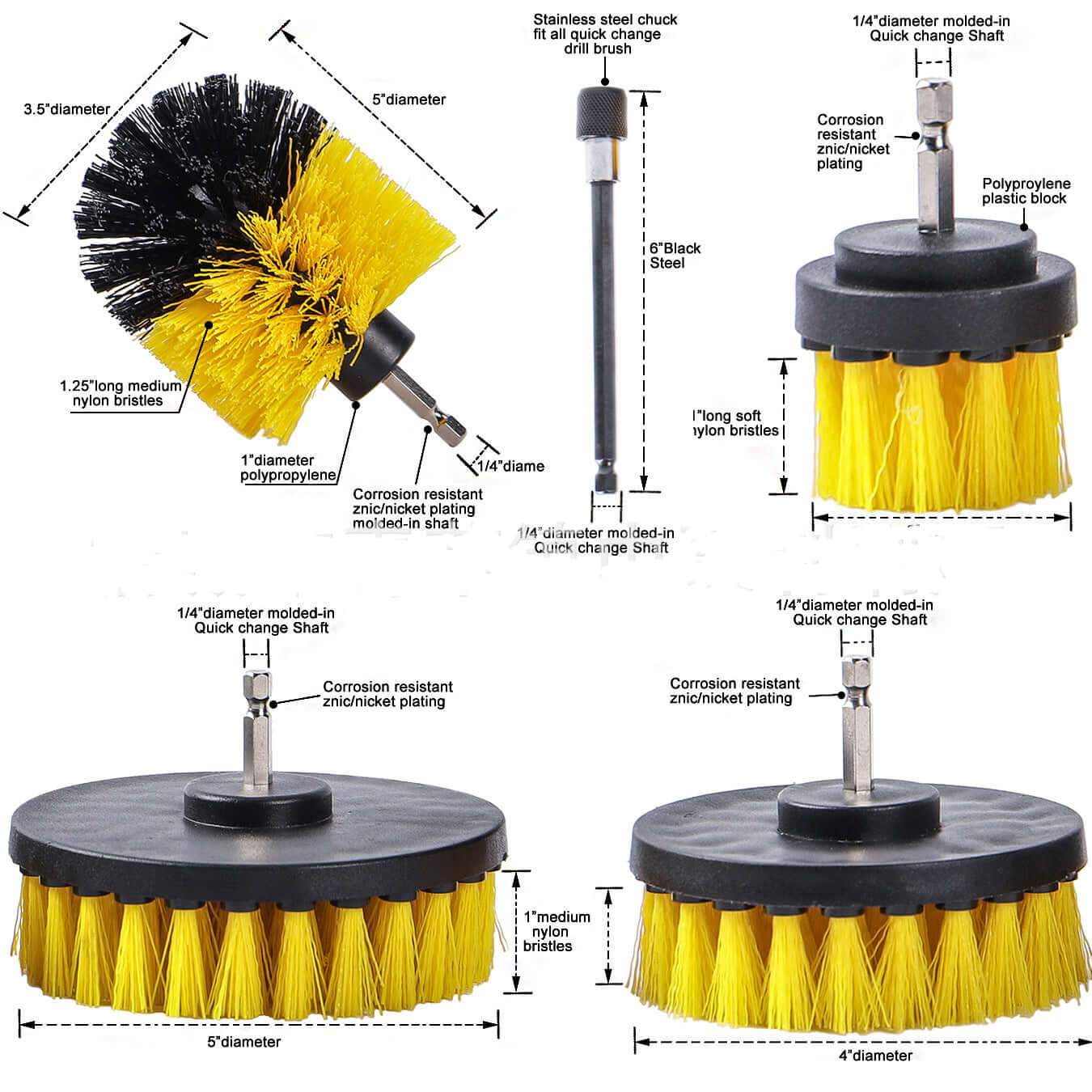Drill Brush Attachment Set Power Scrubber Brush Cleaning Kit 3pcs