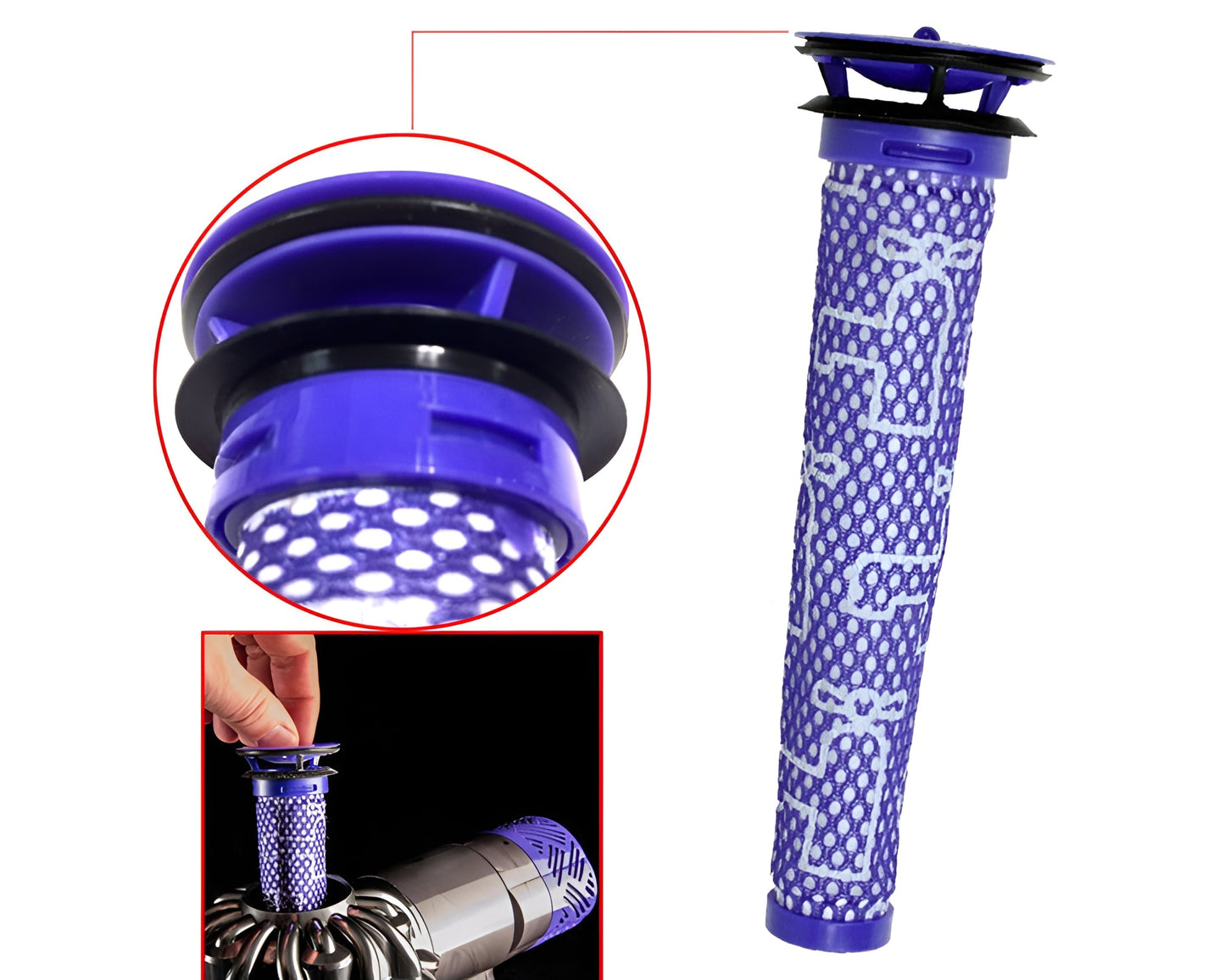 Replacement Motor Filter Compatible with Dyson DC58, DC59, V6, V7, V8 Cordless Vacuums, Part 965661-01