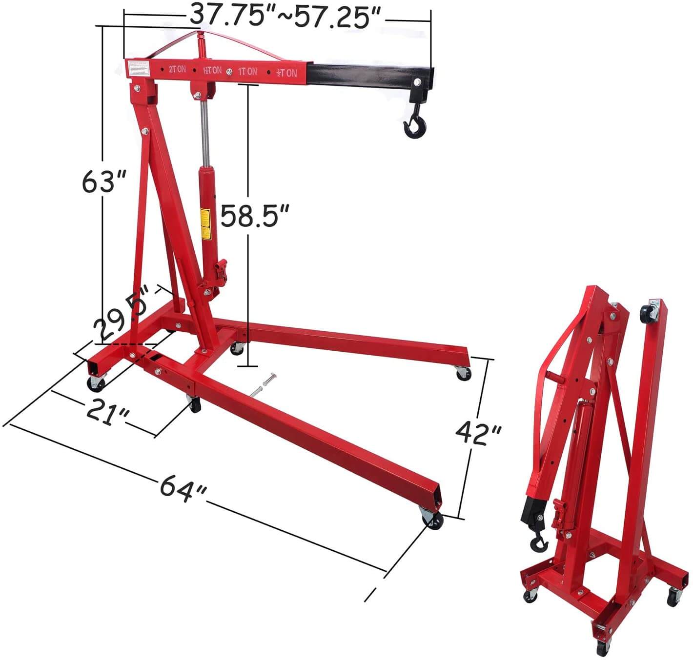 2 TON Red 4400lb Heavy Duty Engine Motor Hoist Cherry Picker Shop Crane Lift Portable Crane Hydraulic Picker With hooks