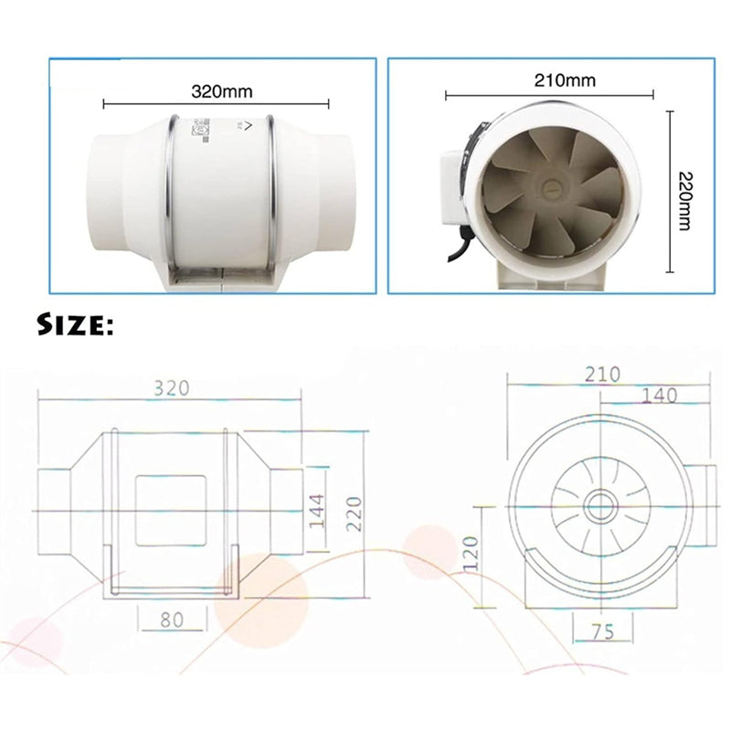 Exhaust Fans Home Inline Pipe Duct Fan Extractor Ventilation Kitchen Toilet Air Clean Ventilator Diagonal Flow Fan