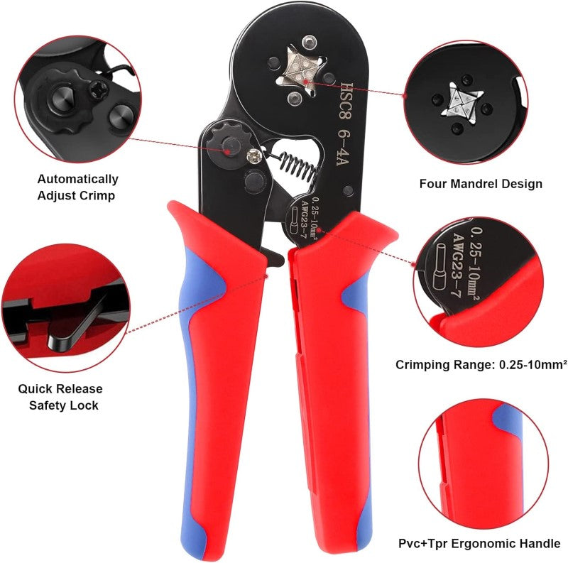 Cable Lug Pliers and Insulated Terminal Crimping Pliers Set with 1250 Cable Lugs - Crimping Tool for Electrical Applications