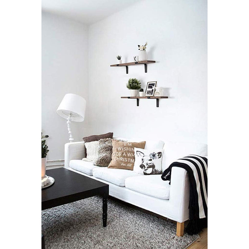 Set of 2 Wall Mounted Rustic Wood Shelves - Floating Storage Shelves with Metal Brackets for Home Decor, Kitchen, Living Room, and Bathroom