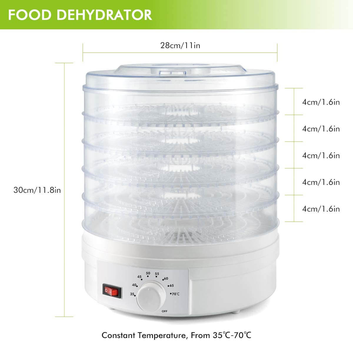 Portable Electric Food Dehydrator Machine with Adjustable Thermostat