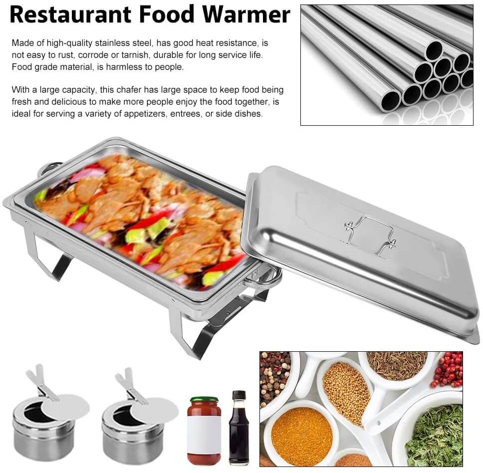Stainless Steel Chafer Full Size Chafer Chafing Dish Buffet Set W/Water Pan,Food Pan,Fuel Holder and Lid For Catering Warmer Set