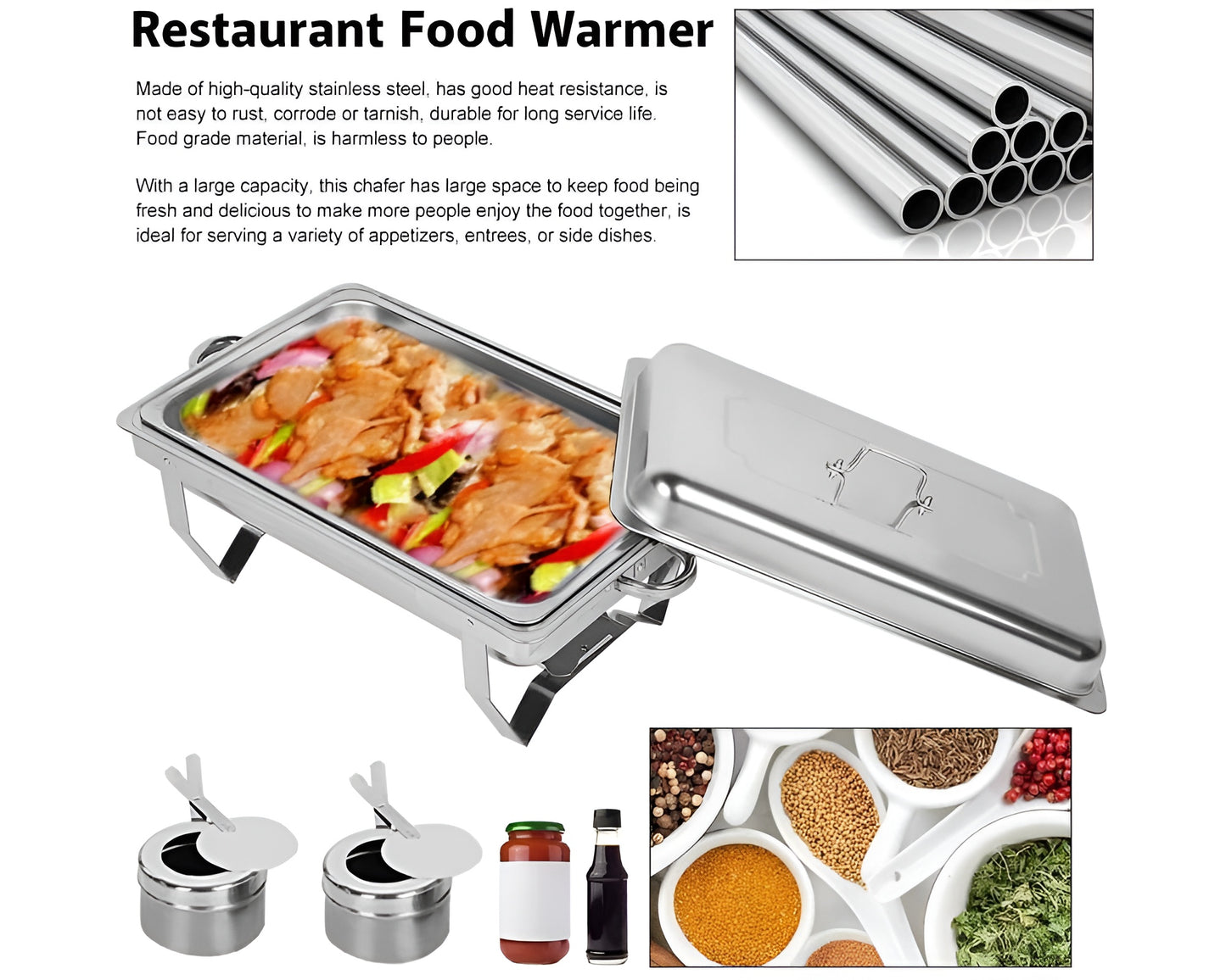 Stainless Steel Chafer Full Size Chafer Chafing Dish Buffet Set W/Water Pan,Food Pan,Fuel Holder and Lid For Catering Warmer Set