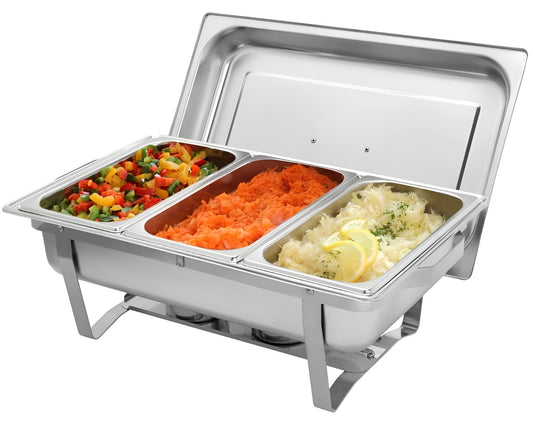 11L Stainless Steel Chafing Dish – 3-Pan Buffet Food Warmer