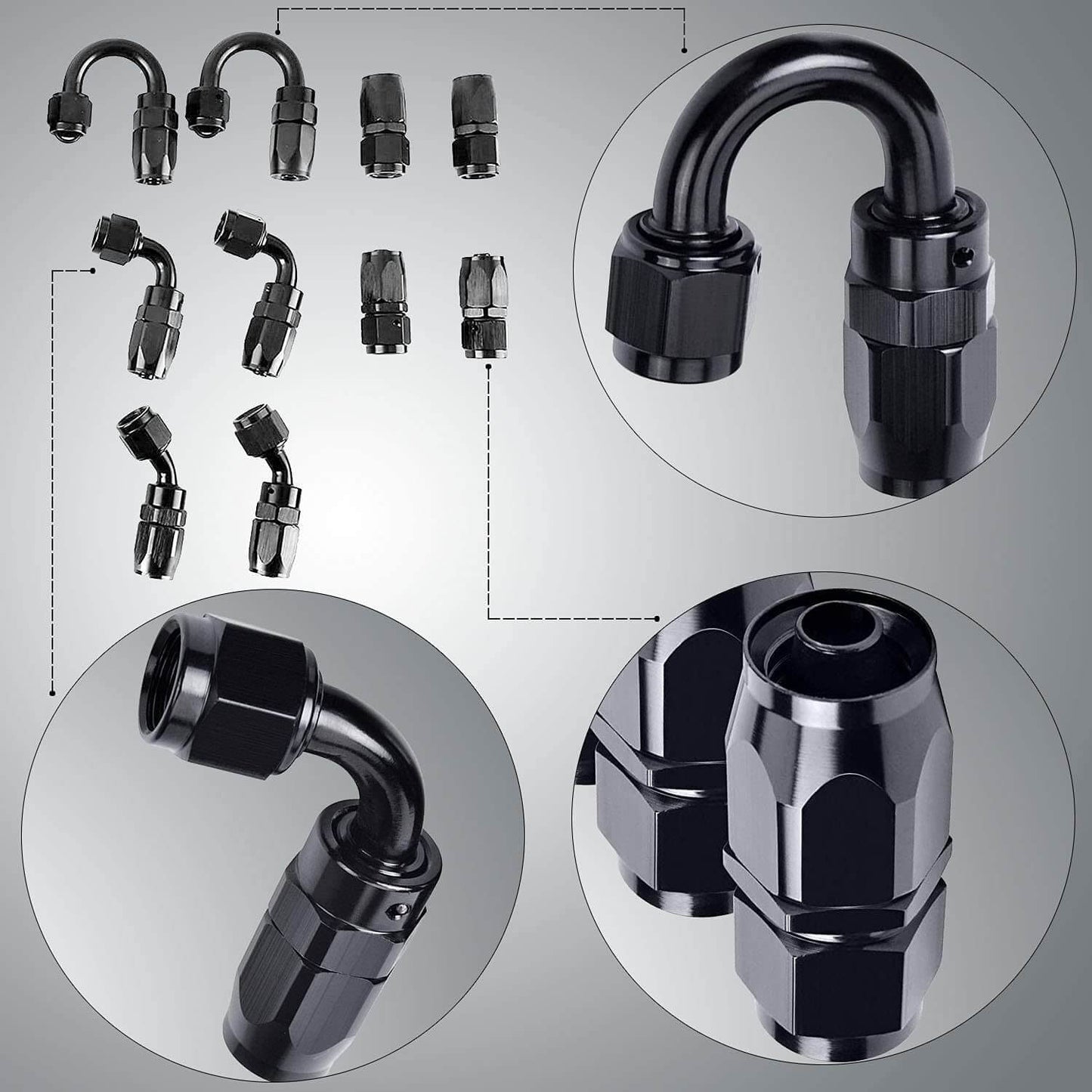 5M AN6 Fuel Line Hose Kit – 6AN 16Ft Nylon Stainless Steel Braided Oil Gas Fuel Line with 10PCS Swivel Fuel Hose Fitting Adapter Kit