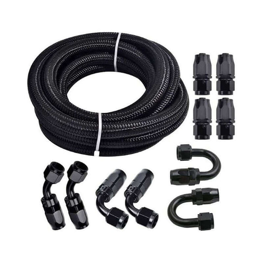 5M AN6 Fuel Line Hose Kit - 6AN 16Ft Nylon Stainless Steel Braided Oil Gas Fuel Line with 10PCS Swivel Fuel Hose Fitting Adapter Kit
