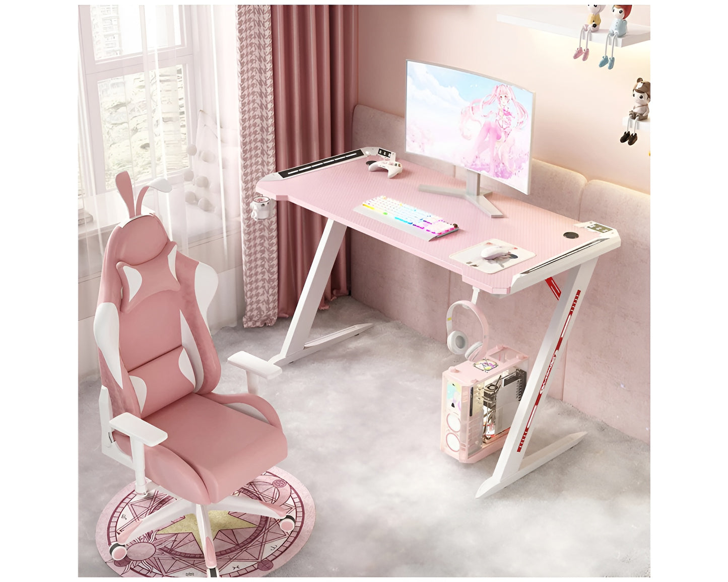 Gaming Desk, RGB Gaming Desk, Pink Gaming Desk