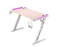 Gaming Desk RGB - Z-Shaped Gaming Desk with LED Lights, Carbon Fiber Surface, Pink 140CM