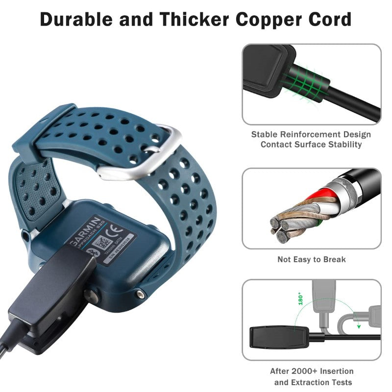 Charger for Garmin Forerunner 35, 230, 235, 630, 645, 735XT, Approach S20, G10, Vivomove HR, and Lily – Reliable Data Sync and Charging Cable
