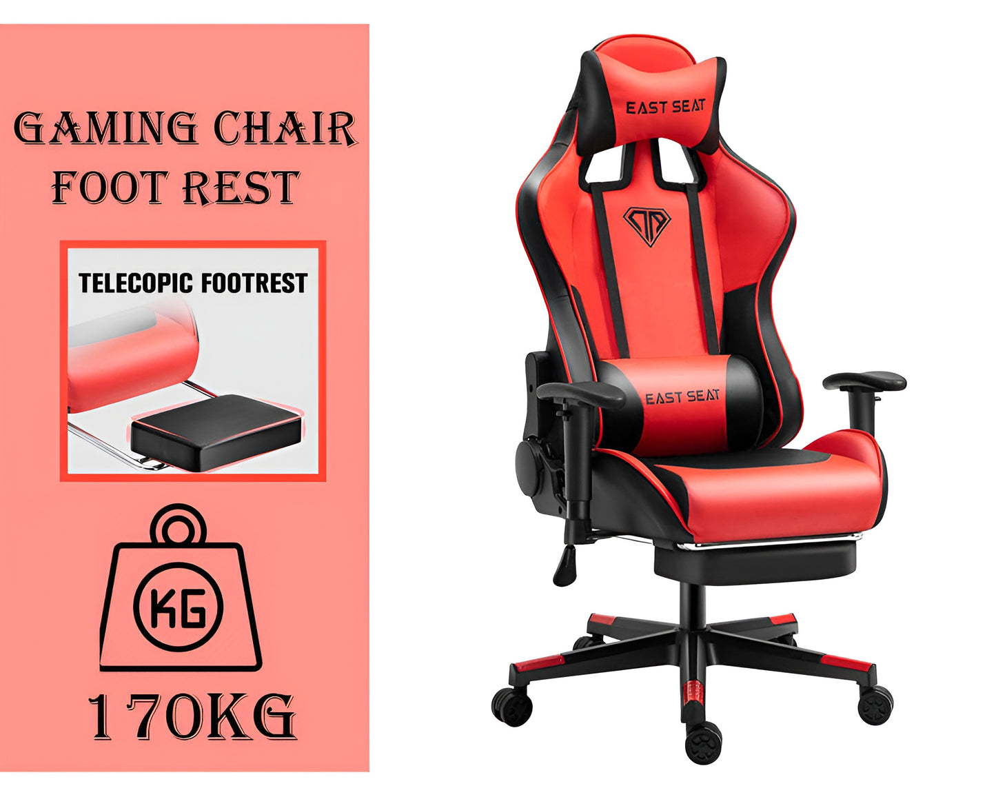 Gaming Chair - Ergonomic Reclining Gaming Chair with Footrest