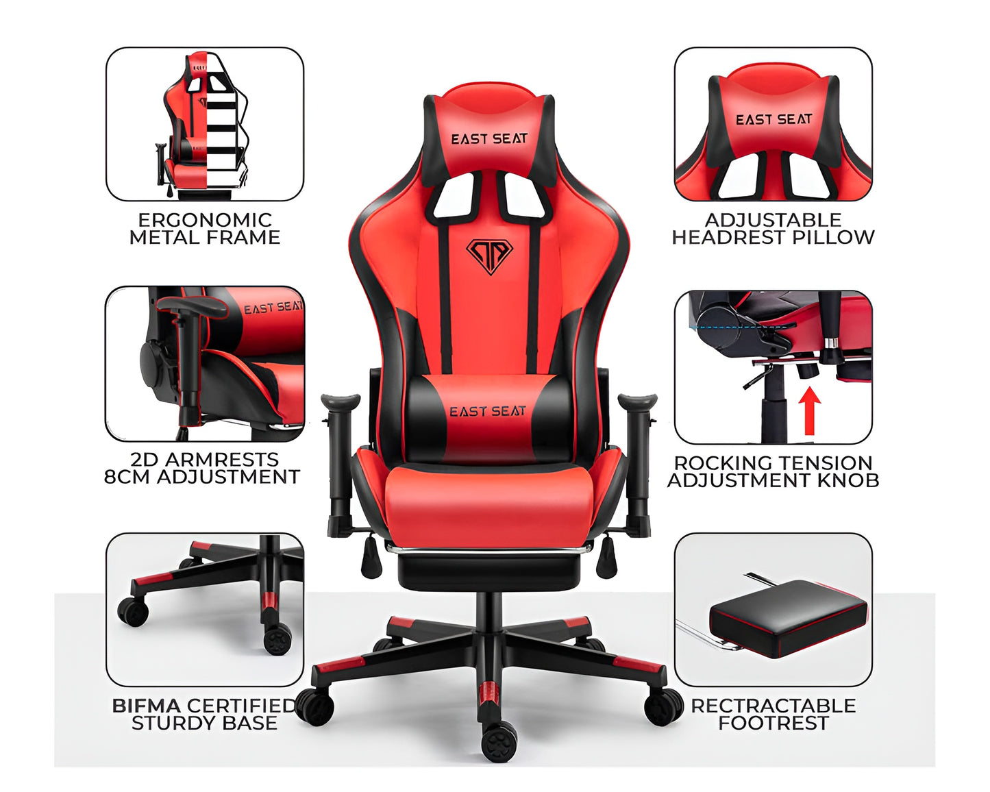 Gaming Chair - Ergonomic Reclining Gaming Chair with Footrest