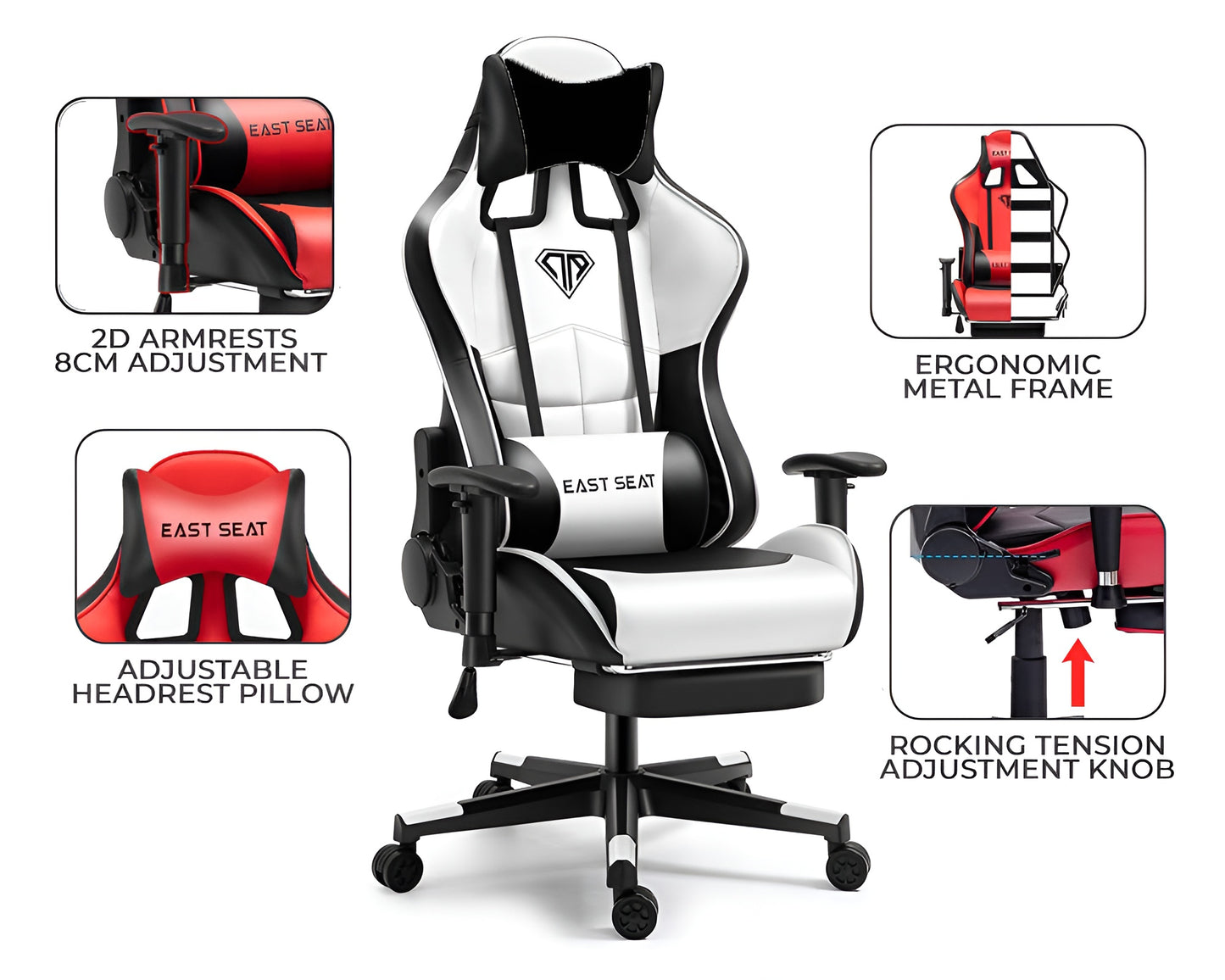 Ergonomic Gaming Chair, office chair Multi-Functional White Gaming Chair
