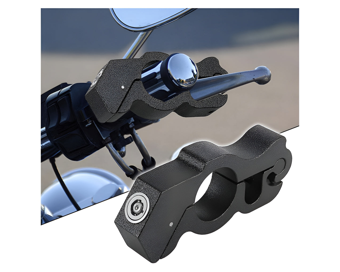 Motorcycle Anti-Theft Lock CNC Aluminium Alloy with 2 Keys - Front Brake Handlebar Lock for Motorcycles, ATVs, and Scooters - Black
