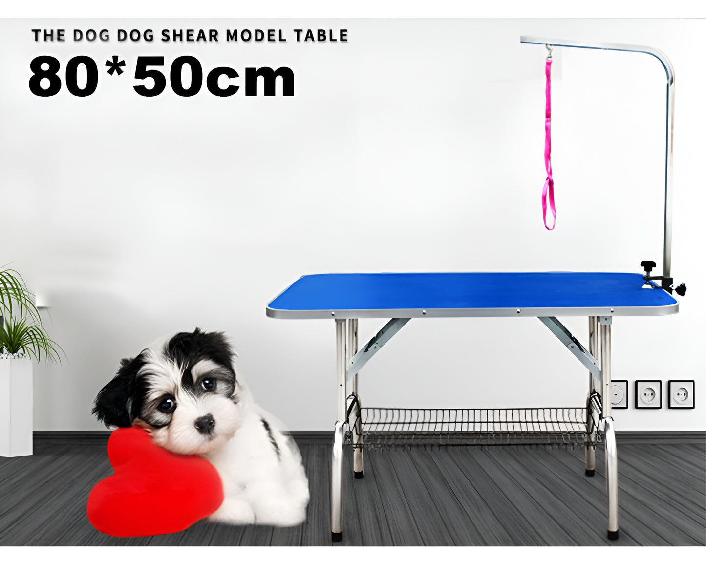 Pet Dog Grooming Table Professional Foldable Beauty Desk with Stainless Steel Frame, Anti-Slip, Anti Rust, Blue