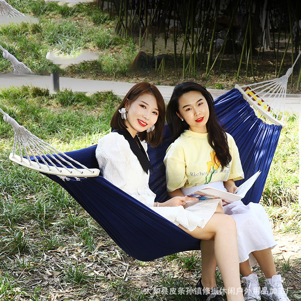 Outdoor Hammock – Portable Canvas Hammock 2 Person with Wooden Bar & Carry Bag