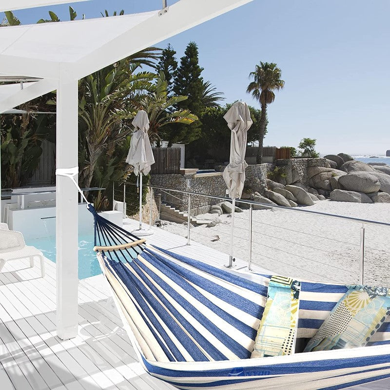 Garden Cotton Hammock - Comfortable Fabric Hammock with Spreader Bar Durable Hammock Up to 450lbs | Portable Lightweight Hammock with Travel Bag