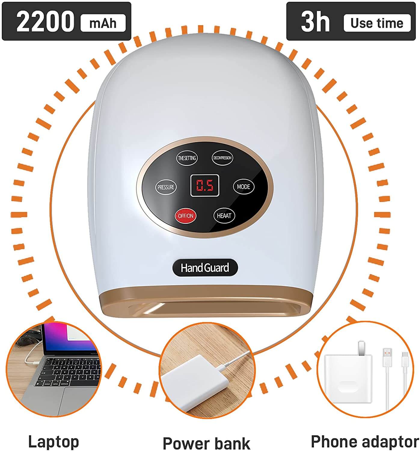 Hand Massager Cordless – Heated Shiatsu Hand Massager with 3 Modes & Rechargeable Battery