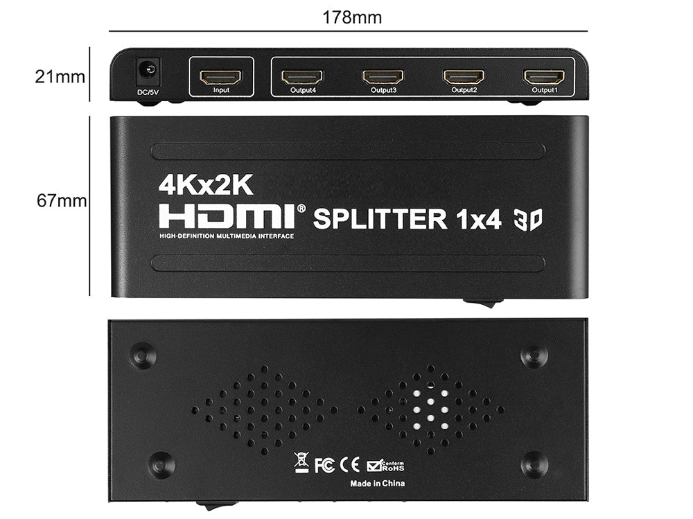 1x4 HDMI Splitter – Ultra HD 4K/2K Full HD 3D