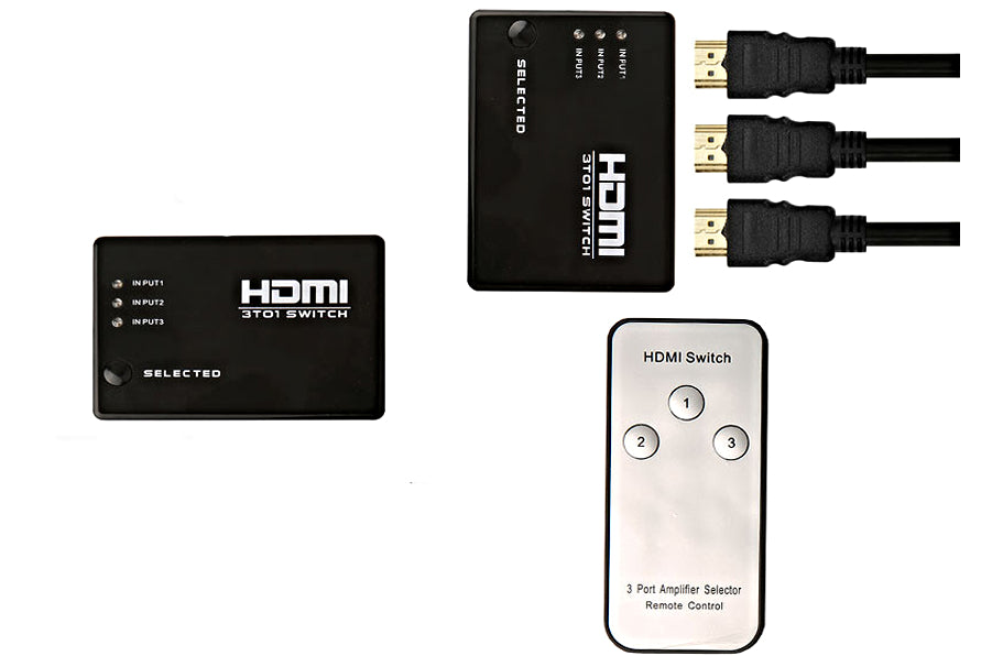 HDMI Splitter 3-Port – Full HD 1080P HDMI Switcher with IR Remote, Supports PS3, Xbox, HDTV, Dolby Audio