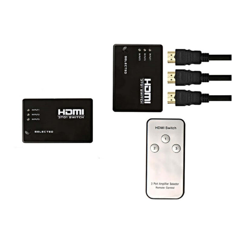 HDMI Splitter 3-Port – Full HD 1080P HDMI Switcher with IR Remote, Supports PS3, Xbox, HDTV, Dolby Audio