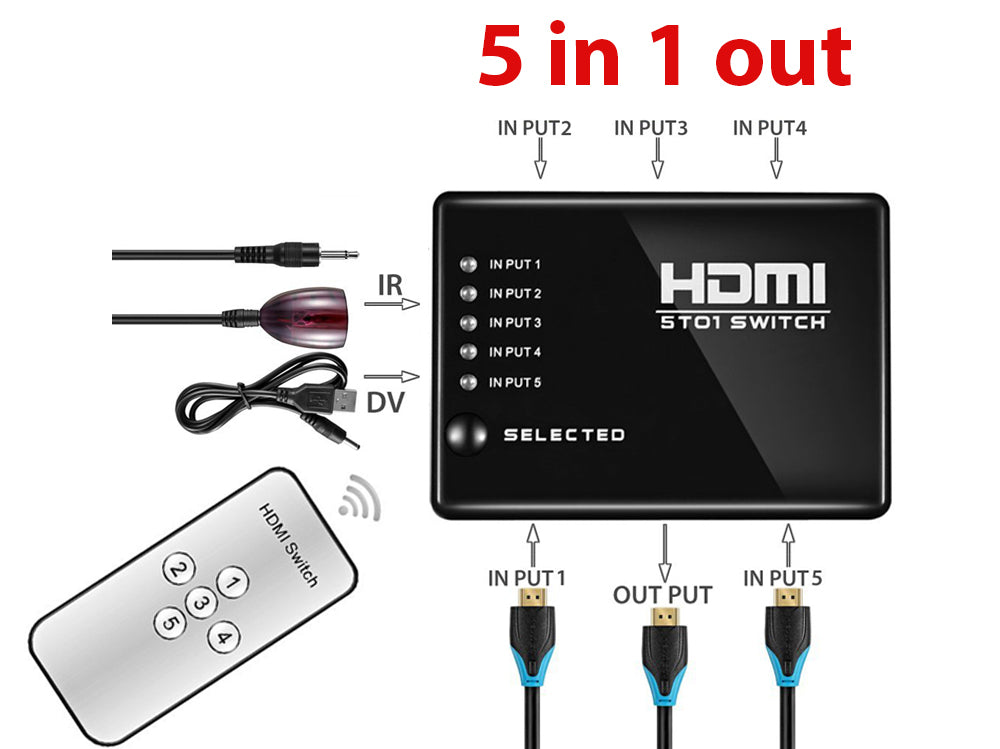 Hdmi Splitter Intelligent 5X1 5-Port Hdmi Switch/Switcher With Ir Remote