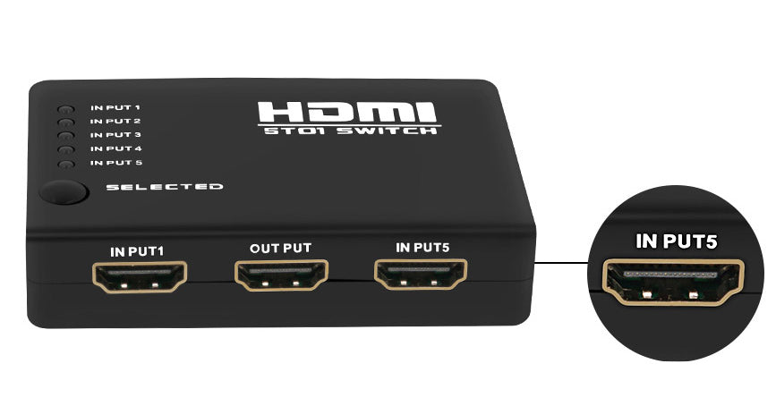 Hdmi Splitter Intelligent 5X1 5-Port Hdmi Switch/Switcher With Ir Remote