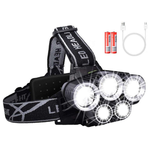 Rechargeable Waterproof Headlamp Flashlight with 5 Cree LEDs